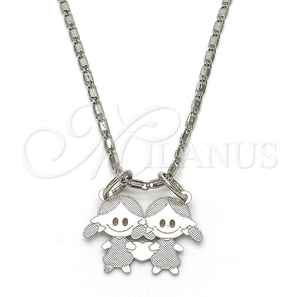 Collares con Dije 04.106.0018.1.20 Rodio Laminado, Diseño de Niñita Pequeña, Pulido, Rodinado (Grosor 02 MM, 20 Pulgadas de Largo)