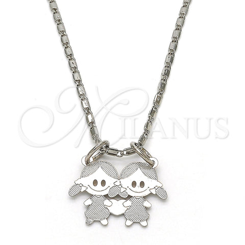 Collares con Dije 04.106.0018.1.20 Rodio Laminado, Diseño de Niñita Pequeña, Pulido, Rodinado (Grosor 02 MM, 20 Pulgadas de Largo)