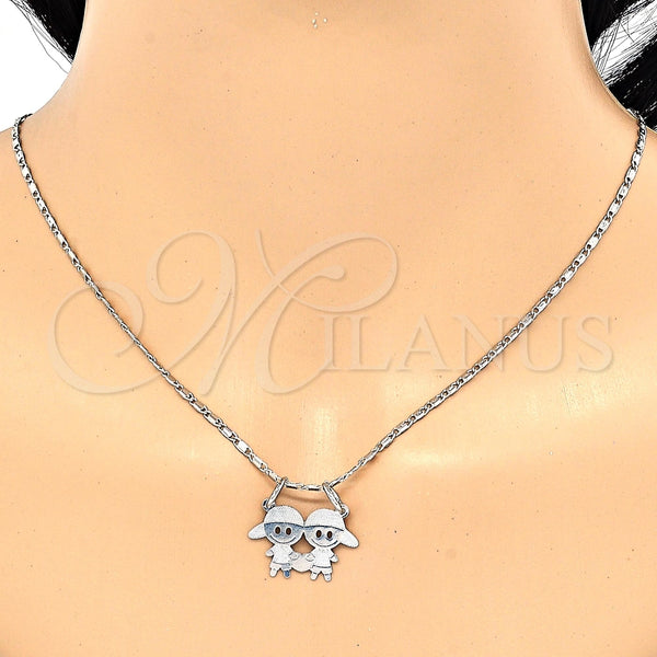 Collares con Dije 04.106.0019.1.20 Rodio Laminado, Diseño de Niñita Pequeña, Pulido, Rodinado (Grosor 02 MM, 20 Pulgadas de Largo)