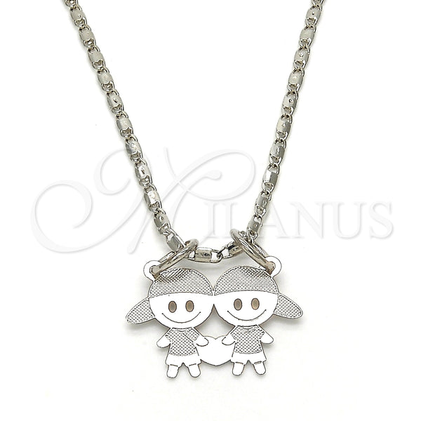 Collares con Dije 04.106.0019.1.20 Rodio Laminado, Diseño de Niñita Pequeña, Pulido, Rodinado (Grosor 02 MM, 20 Pulgadas de Largo)