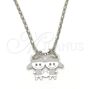 Collares con Dije 04.106.0019.1.20 Rodio Laminado, Diseño de Niñita Pequeña, Pulido, Rodinado (Grosor 02 MM, 20 Pulgadas de Largo)