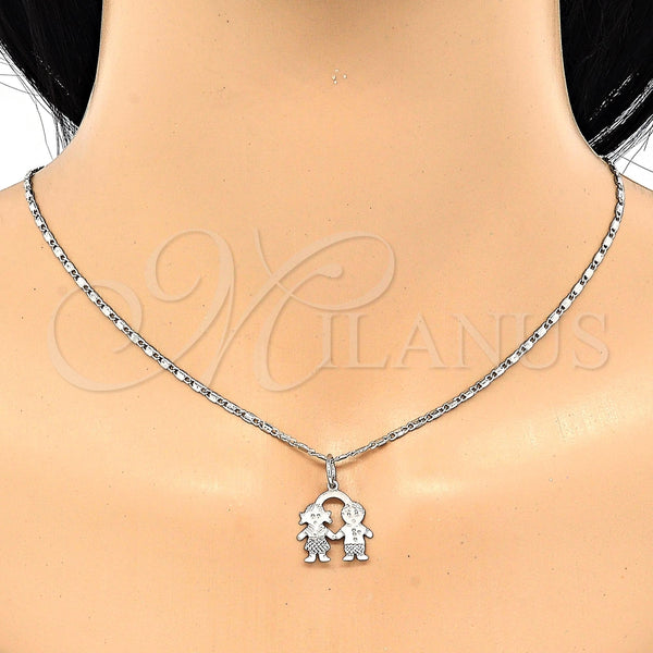 Collares con Dije 04.106.0020.1.20 Rodio Laminado, Diseño de Niñita Pequeña y Niñito Pequeño, Pulido, Rodinado (Grosor 02 MM, 20 Pulgadas de Largo)