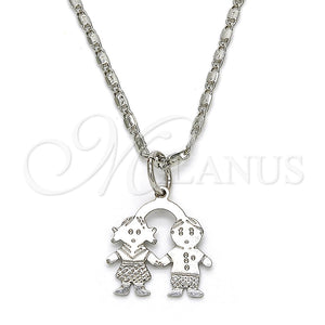 Collares con Dije 04.106.0020.1.20 Rodio Laminado, Diseño de Niñita Pequeña y Niñito Pequeño, Pulido, Rodinado (Grosor 02 MM, 20 Pulgadas de Largo)