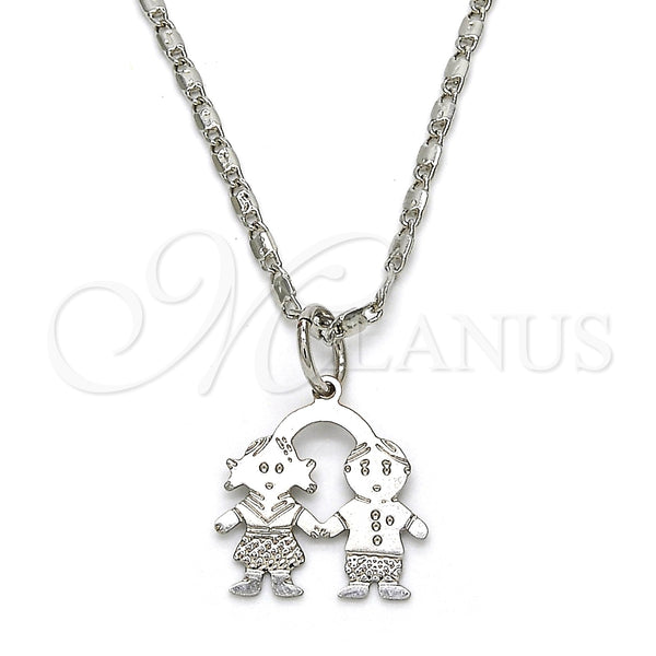Collares con Dije 04.106.0020.1.20 Rodio Laminado, Diseño de Niñita Pequeña y Niñito Pequeño, Pulido, Rodinado (Grosor 02 MM, 20 Pulgadas de Largo)