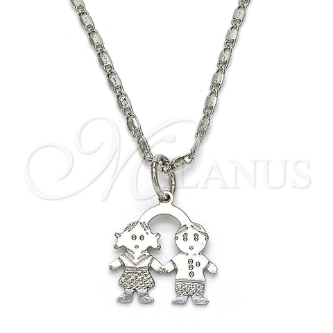 Collares con Dije 04.106.0020.1.20 Rodio Laminado, Diseño de Niñita Pequeña y Niñito Pequeño, Pulido, Rodinado (Grosor 02 MM, 20 Pulgadas de Largo)