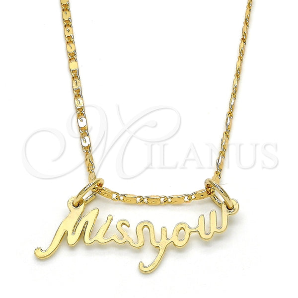 Collares con Dije 04.106.0022.20 Oro Laminado, Diseño de Con Nombre, Pulido, Tono Dorado (02 MM Thickness, 20 Inches Length)