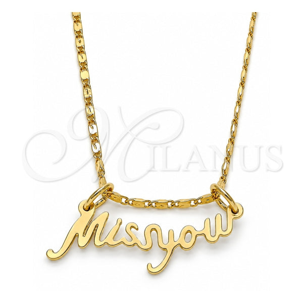 Collares con Dije 04.106.0022.20 Oro Laminado, Diseño de Con Nombre, Pulido, Tono Dorado (02 MM Thickness, 20 Inches Length)