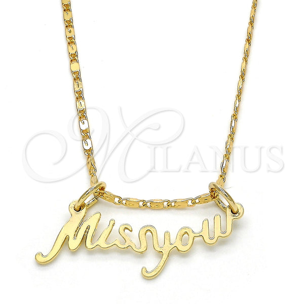 Collares con Dije 04.106.0022.20 Oro Laminado, Diseño de Con Nombre, Pulido, Tono Dorado (02 MM Thickness, 20 Inches Length)