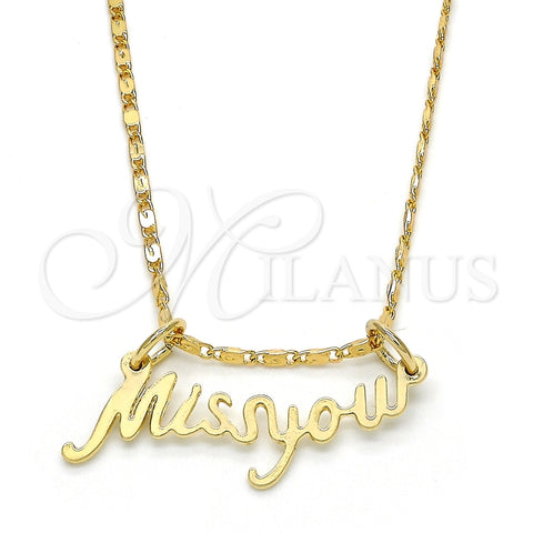 Collares con Dije 04.106.0022.20 Oro Laminado, Diseño de Con Nombre, Pulido, Tono Dorado (02 MM Thickness, 20 Inches Length)