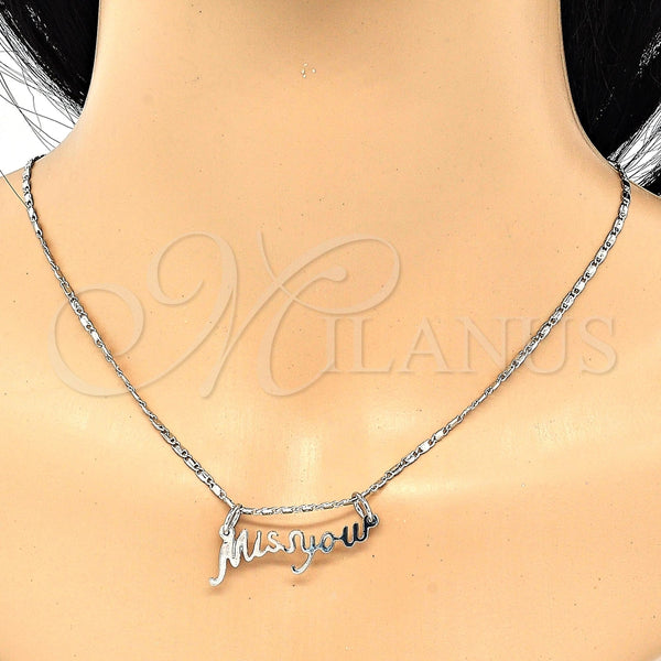 Collares con Dije 04.106.0022.1.20 Rodio Laminado, Pulido, Rodinado (Grosor 02 MM, 20 Pulgadas de Largo)