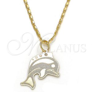 Collares con Dije 04.106.0025.20 Oro Laminado, Diseño de Delfín, Pulido, Tono Dorado (02 MM Thickness, 20 Inches Length)