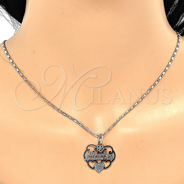 Collares con Dije 04.106.0026.1.20 Rodio Laminado, Diseño de Mama y Flor, Pulido, Rodinado (Grosor 02 MM, 20 Pulgadas de Largo)