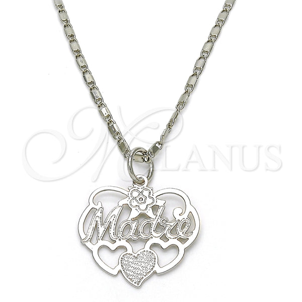 Collares con Dije 04.106.0026.1.20 Rodio Laminado, Diseño de Mama y Flor, Pulido, Rodinado (Grosor 02 MM, 20 Pulgadas de Largo)