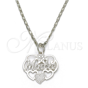 Collares con Dije 04.106.0026.1.20 Rodio Laminado, Diseño de Mama y Flor, Pulido, Rodinado (Grosor 02 MM, 20 Pulgadas de Largo)
