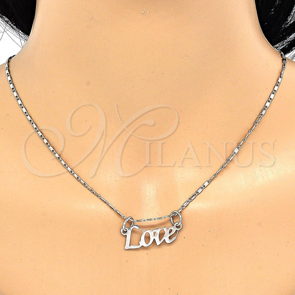 Collares con Dije 04.106.0028.1.20 Rodio Laminado, Diseño de Amor, Pulido, Rodinado (Grosor 02 MM, 20 Pulgadas de Largo)