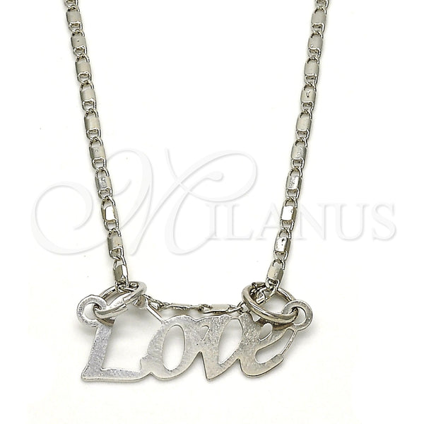 Collares con Dije 04.106.0028.1.20 Rodio Laminado, Diseño de Amor, Pulido, Rodinado (Grosor 02 MM, 20 Pulgadas de Largo)