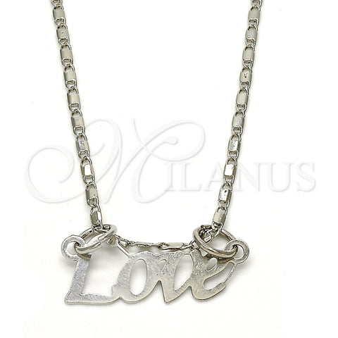 Collares con Dije 04.106.0028.1.20 Rodio Laminado, Diseño de Amor, Pulido, Rodinado (Grosor 02 MM, 20 Pulgadas de Largo)