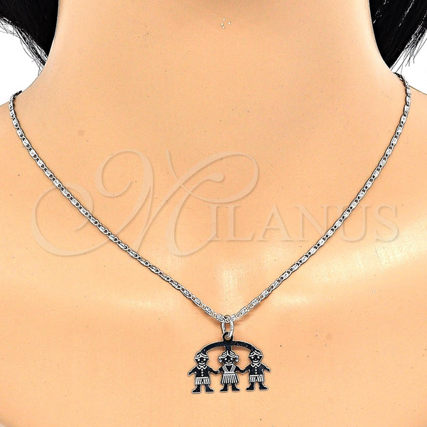 Collares con Dije 04.106.0030.1.20 Rodio Laminado, Diseño de Niñita Pequeña y Niñito Pequeño, Pulido, Rodinado (Grosor 02 MM, 20 Pulgadas de Largo)