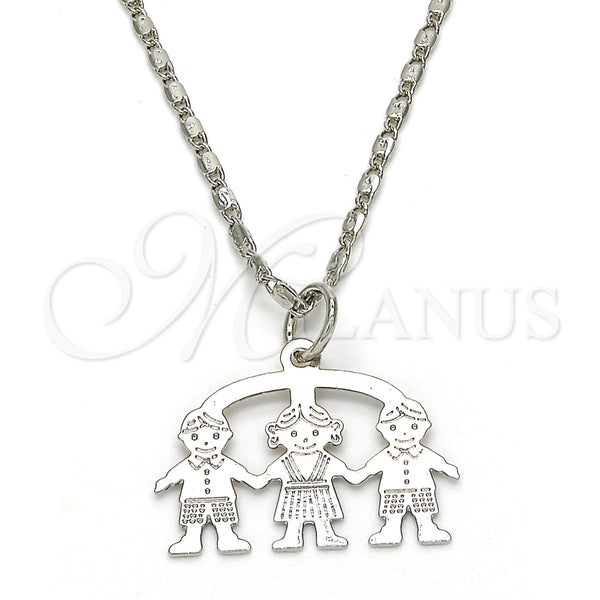 Collares con Dije 04.106.0030.1.20 Rodio Laminado, Diseño de Niñita Pequeña y Niñito Pequeño, Pulido, Rodinado (Grosor 02 MM, 20 Pulgadas de Largo)