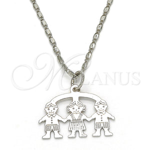 Collares con Dije 04.106.0030.1.20 Rodio Laminado, Diseño de Niñita Pequeña y Niñito Pequeño, Pulido, Rodinado (Grosor 02 MM, 20 Pulgadas de Largo)