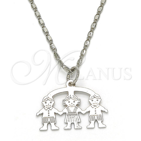 Collares con Dije 04.106.0030.1.20 Rodio Laminado, Diseño de Niñita Pequeña y Niñito Pequeño, Pulido, Rodinado (Grosor 02 MM, 20 Pulgadas de Largo)