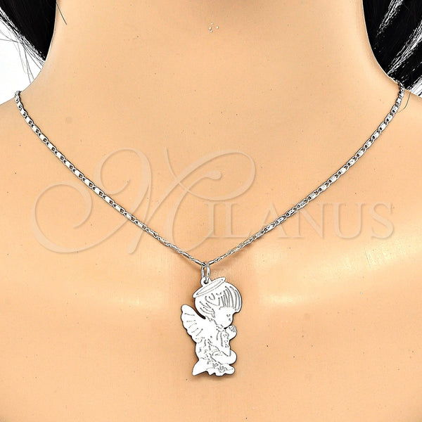 Collares con Dije 04.106.0031.1.20 Rodio Laminado, Diseño de Angel, Pulido, Rodinado (Grosor 02 MM, 20 Pulgadas de Largo)