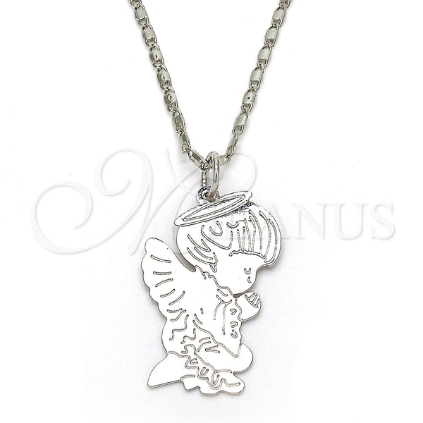 Collares con Dije 04.106.0031.1.20 Rodio Laminado, Diseño de Angel, Pulido, Rodinado (Grosor 02 MM, 20 Pulgadas de Largo)