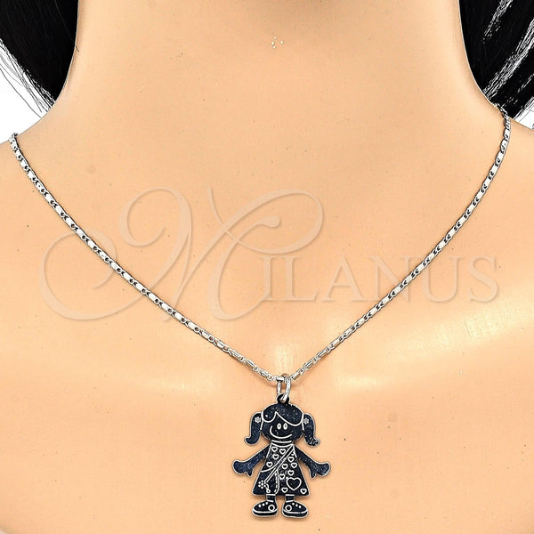 Collares con Dije 04.106.0032.1.20 Rodio Laminado, Diseño de Niñita Pequeña y Corazón, Pulido, Rodinado (Grosor 02 MM, 20 Pulgadas de Largo)