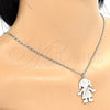 Collares con Dije 04.106.0032.1.20 Rodio Laminado, Diseño de Niñita Pequeña y Corazón, Pulido, Rodinado (Grosor 02 MM, 20 Pulgadas de Largo)