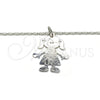 Collares con Dije 04.106.0032.1.20 Rodio Laminado, Diseño de Niñita Pequeña y Corazón, Pulido, Rodinado (Grosor 02 MM, 20 Pulgadas de Largo)
