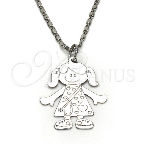 Collares con Dije 04.106.0032.1.20 Rodio Laminado, Diseño de Niñita Pequeña y Corazón, Pulido, Rodinado (Grosor 02 MM, 20 Pulgadas de Largo)
