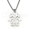 Collares con Dije 04.106.0032.1.20 Rodio Laminado, Diseño de Niñita Pequeña y Corazón, Pulido, Rodinado (Grosor 02 MM, 20 Pulgadas de Largo)