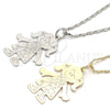 Collares con Dije 04.106.0032.1.20 Rodio Laminado, Diseño de Niñita Pequeña y Corazón, Pulido, Rodinado (Grosor 02 MM, 20 Pulgadas de Largo)