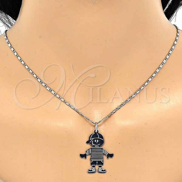 Collares con Dije 04.106.0033.1.20 Rodio Laminado, Diseño de Niñito Pequeño, Pulido, Rodinado (Grosor 02 MM, 20 Pulgadas de Largo)