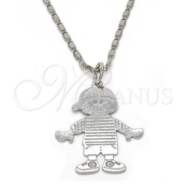 Collares con Dije 04.106.0033.1.20 Rodio Laminado, Diseño de Niñito Pequeño, Pulido, Rodinado (Grosor 02 MM, 20 Pulgadas de Largo)