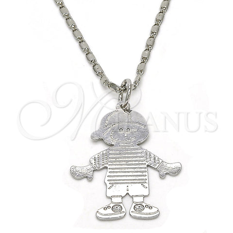 Collares con Dije 04.106.0033.1.20 Rodio Laminado, Diseño de Niñito Pequeño, Pulido, Rodinado (Grosor 02 MM, 20 Pulgadas de Largo)