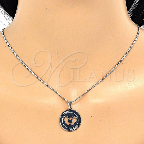 Collares con Dije 04.106.0034.1.20 Rodio Laminado, Diseño de Pies y Corazón, Pulido, Rodinado (Grosor 02 MM, 20 Pulgadas de Largo)