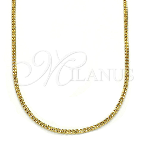 Gargantilla Basica 04.213.0090.20 Oro Laminado, Diseño de Miami Cubana, Pulido, Tono Dorado (02 MM Thickness, 20 Inches Length)