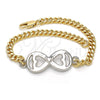 Pulsera Elegante 03.63.1836.08 Oro Laminado, Diseño de Infinito y Corazón, Pulido, Dos Tonos (05 MM Thickness, 8 Inches Length)