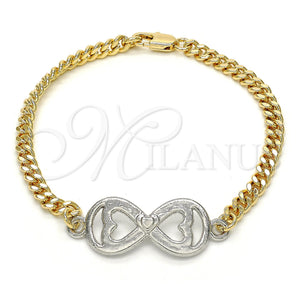 Pulsera Elegante 03.63.1836.08 Oro Laminado, Diseño de Infinito y Corazón, Pulido, Dos Tonos (05 MM Thickness, 8 Inches Length)