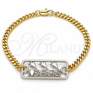 Pulsera Elegante 03.63.1837.08 Oro Laminado, Diseño de Delfín, Pulido, Dos Tonos (04 MM Thickness, 8 Inches Length)