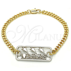 Pulsera Elegante 03.63.1837.08 Oro Laminado, Diseño de Delfín, Pulido, Dos Tonos (04 MM Thickness, 8 Inches Length)
