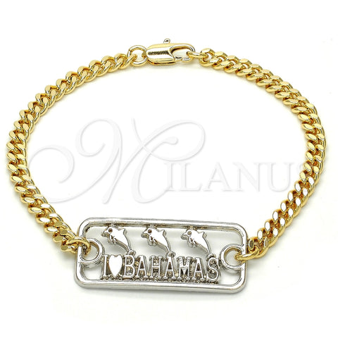 Pulsera Elegante 03.63.1837.08 Oro Laminado, Diseño de Delfín, Pulido, Dos Tonos (04 MM Thickness, 8 Inches Length)
