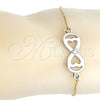 Pulsera Bolo Ajustable 03.63.1839.10 Oro Laminado, Diseño de Infinito y Corazón, Pulido, Dos Tonos (01 MM Thickness, 10 Inches Length)