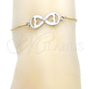 Pulsera Bolo Ajustable 03.63.1839.10 Oro Laminado, Diseño de Infinito y Corazón, Pulido, Dos Tonos (01 MM Thickness, 10 Inches Length)