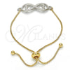 Pulsera Bolo Ajustable 03.63.1839.10 Oro Laminado, Diseño de Infinito y Corazón, Pulido, Dos Tonos (01 MM Thickness, 10 Inches Length)