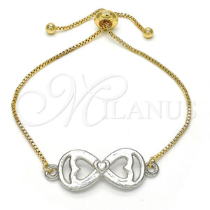 Pulsera Bolo Ajustable 03.63.1839.10 Oro Laminado, Diseño de Infinito y Corazón, Pulido, Dos Tonos (01 MM Thickness, 10 Inches Length)