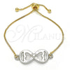 Pulsera Bolo Ajustable 03.63.1839.10 Oro Laminado, Diseño de Infinito y Corazón, Pulido, Dos Tonos (01 MM Thickness, 10 Inches Length)