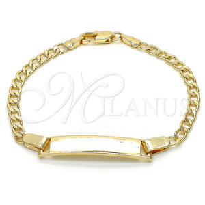 Pulsera con Placa 5.227.013.1.06 Oro Laminado, Diseño de Cubana, Pulido, Tono Dorado (Grosor 04.4 MM, 6 Pulgadas de Largo)