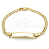 Pulsera con Placa 5.227.013.1.06 Oro Laminado, Diseño de Cubana, Pulido, Tono Dorado (Grosor 04.4 MM, 6 Pulgadas de Largo)